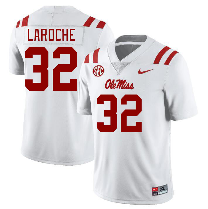 Men #32 Lucas Laroche Ole Miss Rebels College Football Jerseys Stitched Sale-White